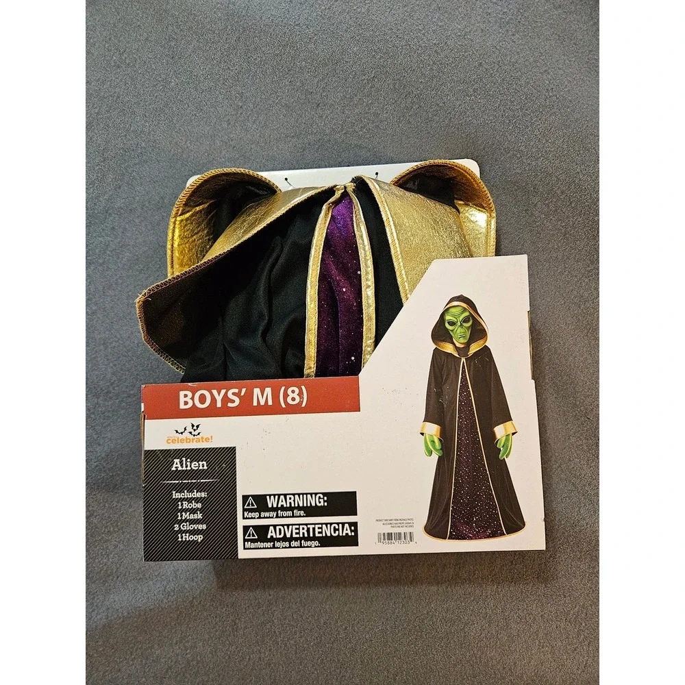 Way to Celebrate Boys Alien Costume Mask Robe Gloves Hoop Size M 8‎ Halloween
